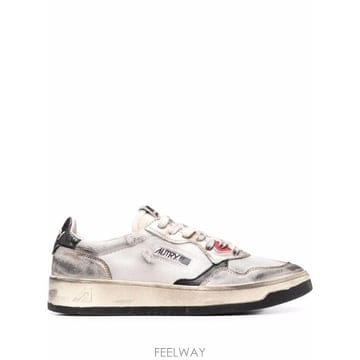 26FW 오트리 슈퍼 빈티지 메달리스트 로우 레더 스니커즈 AVLM MS09 MESH SUEDE WHITE