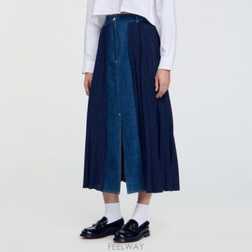 24FW 산드로 데님 플리츠 스커트 36