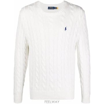 26SS 폴로 랄프로렌 로고 자수 케이블 니트 스웨터 710 775 885 033 WHITE