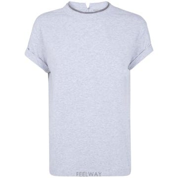 Brunello Cucinelli 26SS ���ڷ� ��ġ�ڸ� ��Ʈ��Ʈ Ʈ�� ��ư Ƽ���� M0T18BD200 09826SS ���ڷ� ��ġ�ڸ� ��Ʈ��Ʈ Ʈ�� ��ư Ƽ���� M0T