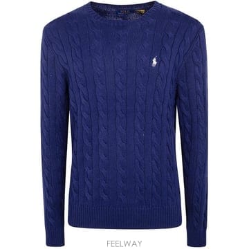26SS 폴로 랄프로렌 로고 자수 케이블 니트 스웨터 710 775 885 536 BRIGHT NAVY