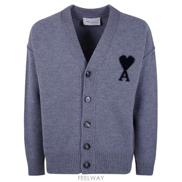 26FW 아미 하트 로고 인타르시아 V넥 가디건 UKC367 018 A273 ASH GREY BLACK