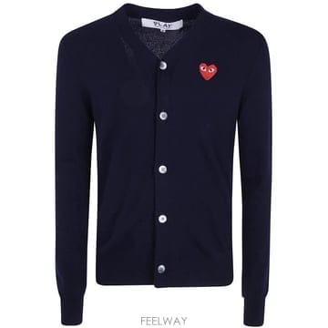 26FW 꼼데가르송 V넥 하트 와펜 가디건 AX N008 099 2 NAVY