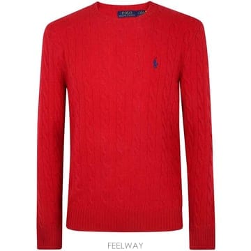 25FW 폴로 랄프로렌 케이블 니트 스웨터 710 876 762 006 PARK AVE RED