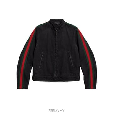 26FW 구찌 GG 자카드 레더 트림 코튼 데님 자켓 872075 XDDHQ1000 BLACK