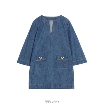 26SS 발렌티노 가라바니 미디 원피스 BDA03B9YA 558 DENIM BLUE