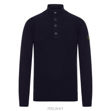 26FW 스톤 아일랜드 로고 패치 하이넥 버튼 울 스웨터 L2S155100040S00A3 V0020 NAVY