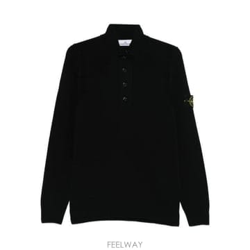 26FW 스톤 아일랜드 로고 패치 하이넥 버튼 울 스웨터 L2S155100040S00A3 V0029 BLAC