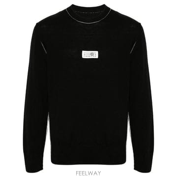 26FW MM6 메종마르지엘라 콘트라스트 스티치 뉴메릭 울 점퍼 SH0HL0017 M13037900 BLAC