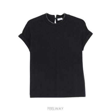 26SS 브루넬로 쿠치넬리 콘트라스트 트림 코튼 티셔츠 M0T18BD200 C4224 NAVY