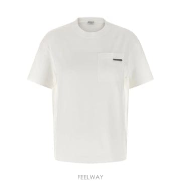 26SS 브루넬로 쿠치넬리 샤이니 탭 코튼 저지 티셔츠 M0T81EC710 C6159 WHITE