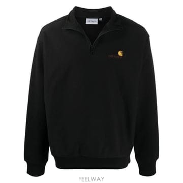 26FW 칼하트 WIP 하프 집 아메리칸 스크립트 스웨트셔츠 I027014 89XX BLACK