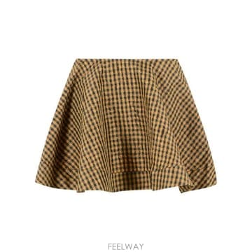26SS 가니 크링클 체크 미니 서클 스커트 A1090074925 Brown