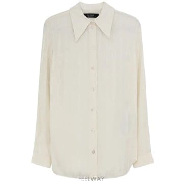 26FW 구찌 인터로킹 G 체인 실크 자카드 셔츠 872007ZAM48 9050 Bianco