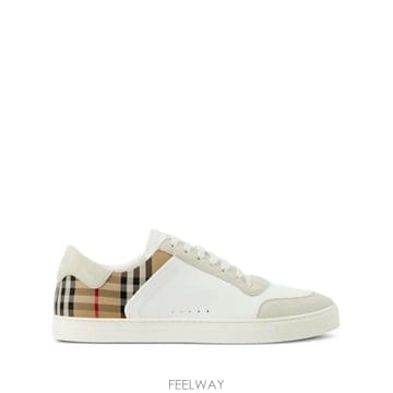 26FW 버버리 레더 스웨이드 체크 스니커즈 8069089 A9022 Bianco