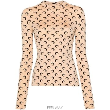 26SS 마린세르 문 프린티드 저지 세컨드 스킨 하이넥 탑 WTS005ACJER0001 TA10 Beige