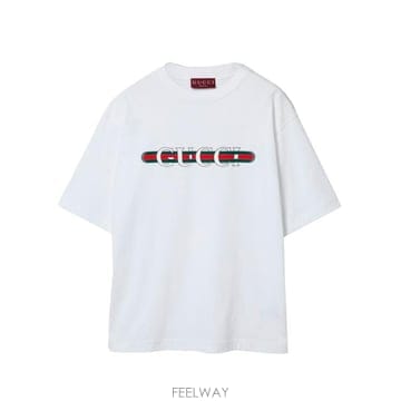 26SS 구찌 프린트 디테일 코튼 저지 티셔츠 784361XJGKB 9074 Bianco
