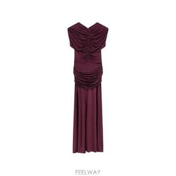 26FW 셀프 포트레이트 롱 원피스 PF26098MBU BURGUNDY Rosso
