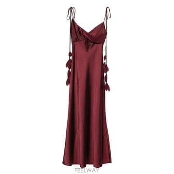 26SS 셀프 포트레이트 미디 원피스 RS26218MBU BURGUNDY Rosso