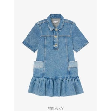 26FW 가니 패치워크 데님 드레스 A1030482 567 Blu