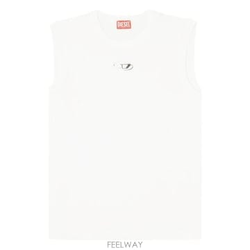 26FW 디젤 심리스 메탈릭 Oval D 코튼 탑 A21743 0JMBB141 Bianco