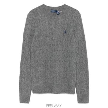26FW 폴로 랄프로렌 폴로 자수 케이블 니트 스웨터 211971865 501 Grigio