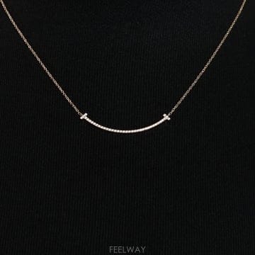 티파니 18K로즈골드(핑크골드) 0.1캐럿 파베다이아 스몰 T스마일 여성 펜던트 목걸이aa67004