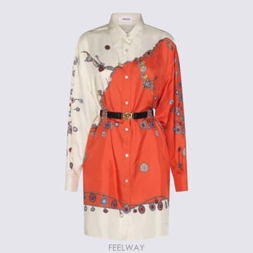26FW 베르사체 미디 원피스 1025495 1A186365O360 ORANGE WHITE GOLD