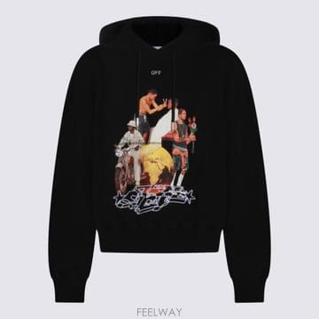 25FW 오프화이트 프린트 후드 티셔츠셔츠 OMBB118F25 FLE0011001 BLACK WHITE