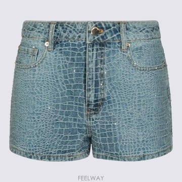 셀프포트레이트 크록 이펙트 데님 쇼츠 블루