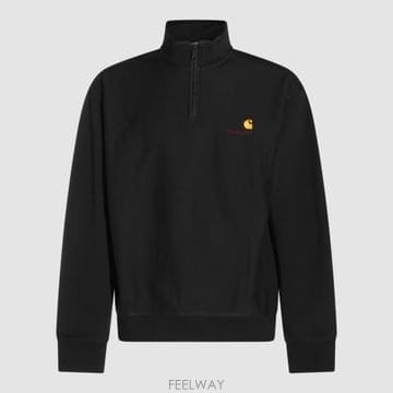 26FW 칼하트 WIP 하프 집 아메리칸 스크립트 스웨트셔츠 I027014 89XX Black