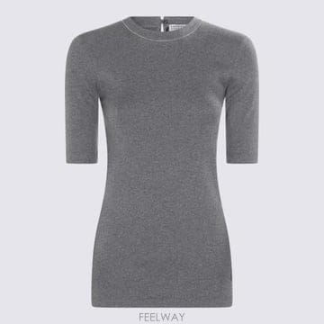 Brunello Cucinelli 26FW ���ڷ� ��ġ�ڸ� ��Ҹ� ����Ʈ ���� Ƽ���� MPTC8BJ310 CV563 Grigio scuro26FW ���ڷ� ��ġ�ڸ� ��Ҹ� ����Ʈ ���� Ƽ���� MPTC8