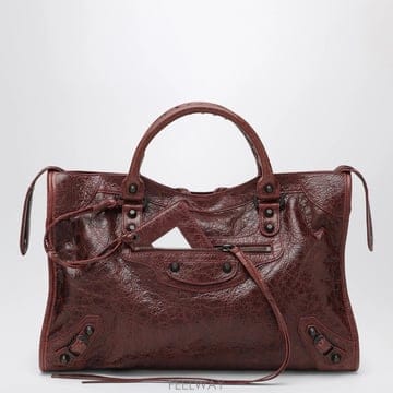 26 F/W 발렌시아가 미디엄 르 시티 핸드백 인 MERLOT 레더  B0052282434