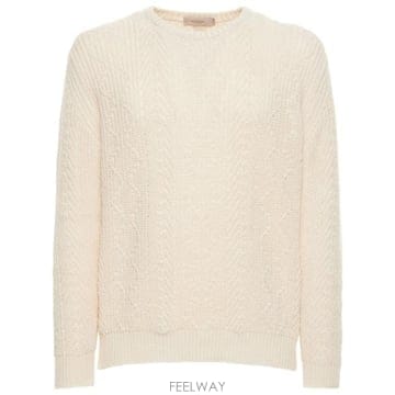 아뇨나 남성 코튼 혼합 크루넥 스웨터 오프 화이트