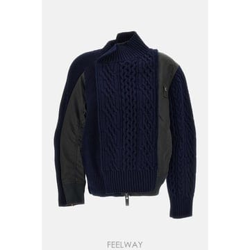 26 F/W 사카이 나일론 트윌 X 울 니트 블루종 260872023 B0032287833