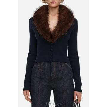 26 F/W 셀프 포트레이트 네이비 페이크 퍼 니트 가디건 AW261 B0032294688