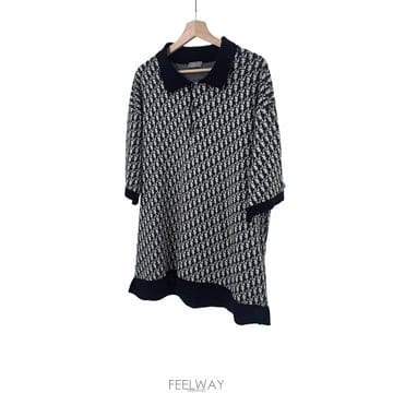 [XXL] 디올 남성 오블리크 자카드 폴로 카라 니트 반팔 티셔츠 네이비
