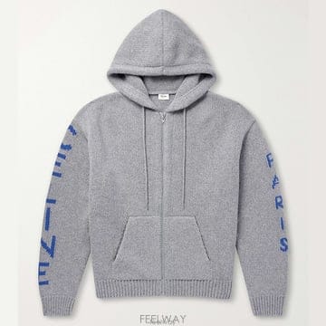 26 FW 셀린느 그레이 프론트 클로저드 울 집업 후드 가디건