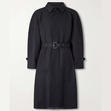 셀린느 블랙 벨티드 울 트렌치 코트