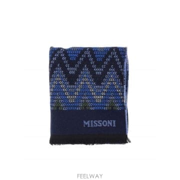 26FW MISSONI 블루 스카프 with all over Zig Zag motif 앤 로고 letteri