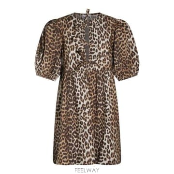26SS 가니 프린티드 타이 스트링 포플린 미니 드레스 F9758 943 LEOPARD