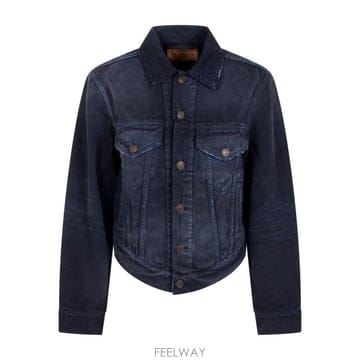 26SS 발렌시아가 커브드 웨이스트밴드 자켓 856423 TTW648074 NAVY DIRTY DARK BL