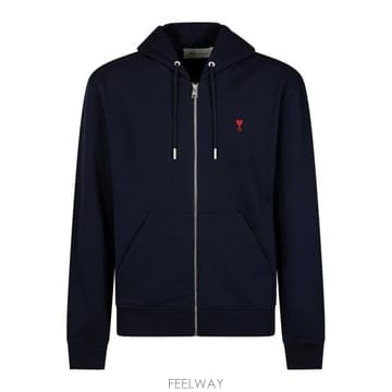 26FW 아미 스몰 하트 로고 루프백 오가닉 코튼 플리스 후드 집업 BFUSW435 730430 BLEU N