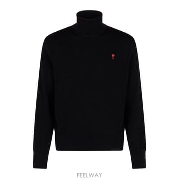 26FW 아미 스몰 하트 로고 메리노 울 니트 터틀넥 HKS827 001009 NOIR ROUGE