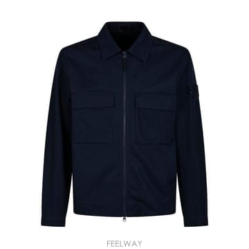 스톤 아일랜드 고스트 로고 지퍼 오버셔츠 블랙