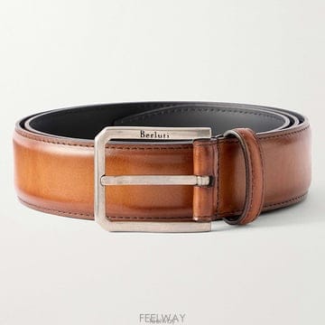 26 FW 벨루티 브라운 35mm 하우스 베네치아 레더 로고 버클 패스닝 벨트