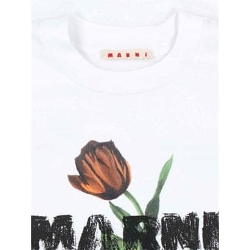 25FW Marni 화이트 코튼 T 셔츠 With Tulip 프린트 THJET49P18USCY31LOW01 