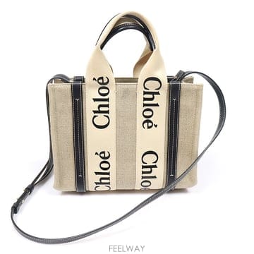 Chloe(끌로에) CHC22AS397I2691J 리넨 캔버스 네이비 카프스킨 WOODY 우디 스몰 2WAY