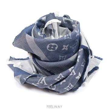 Louis Vuitton(루이비통) M98322 실크 울 다크 블루 모노그램 데님 숄 스카프