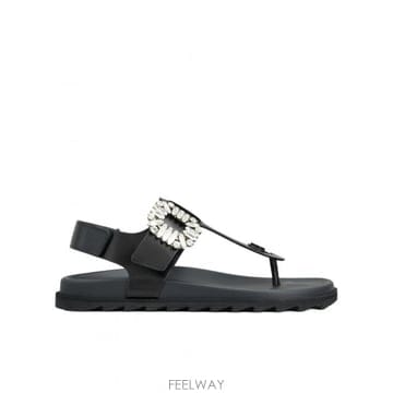 Roger Vivier 24FW ���� ��� ���� ���   ���� Tongs Slidy Viv en cuir, NOIR, 3424FW ���� ��� ���� ���   ���� Tongs Slidy Viv en